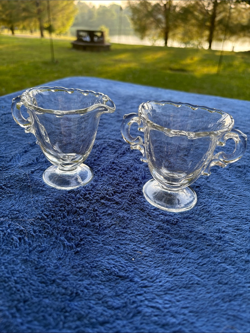 Fosteria Vintage Glass Sugar and Creamer Set - Scalloped Edges